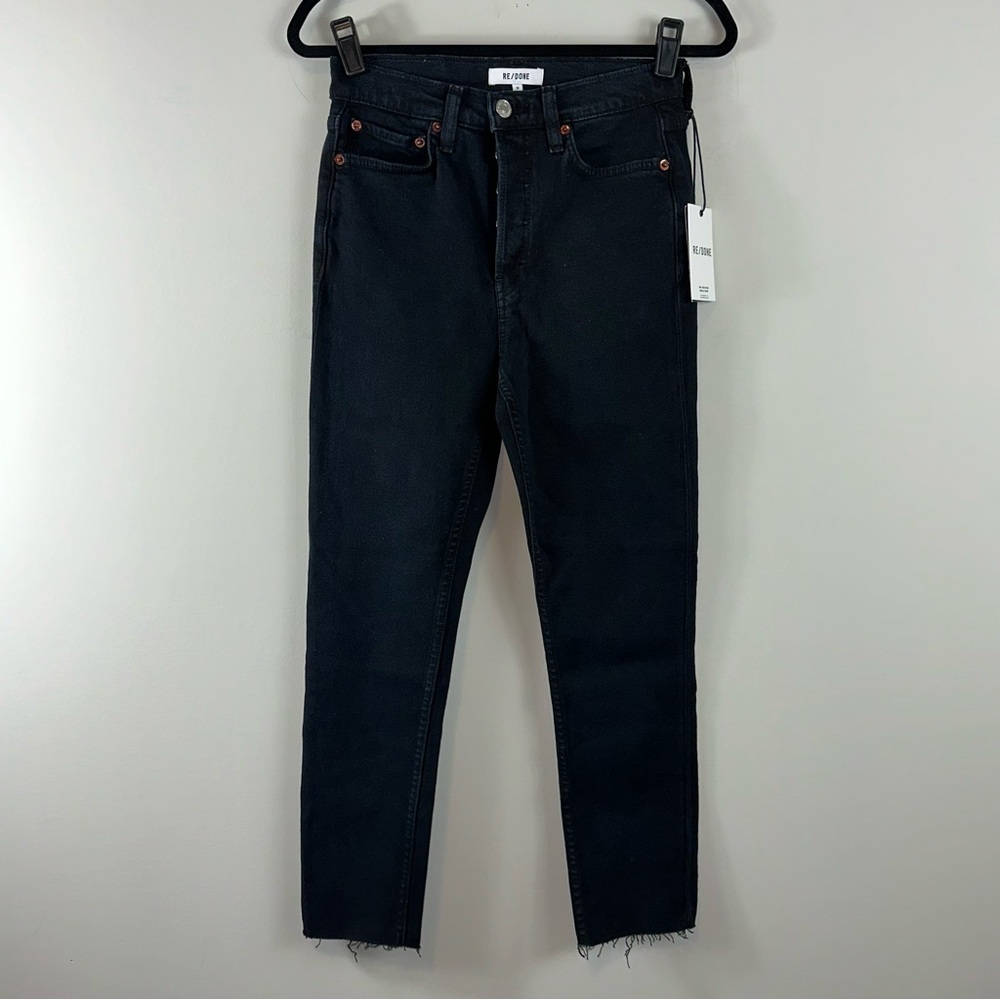 Re/Done 90s High Rise Ankle Crop Jeans in Jet Blue Black Size 26